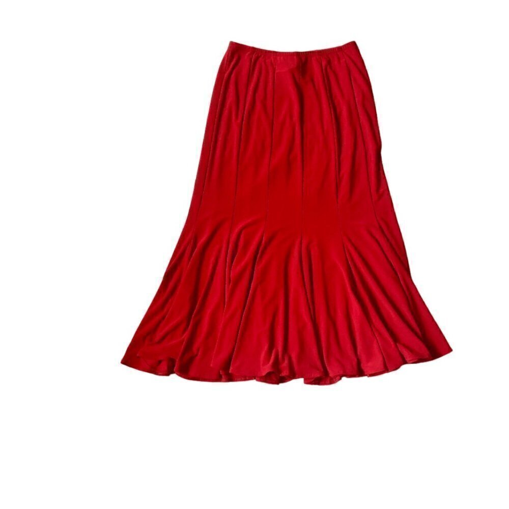 Joseph Ribkoff Red Flared Midi Skirt Slinky Jersey Pull On Made In Canada Size 6